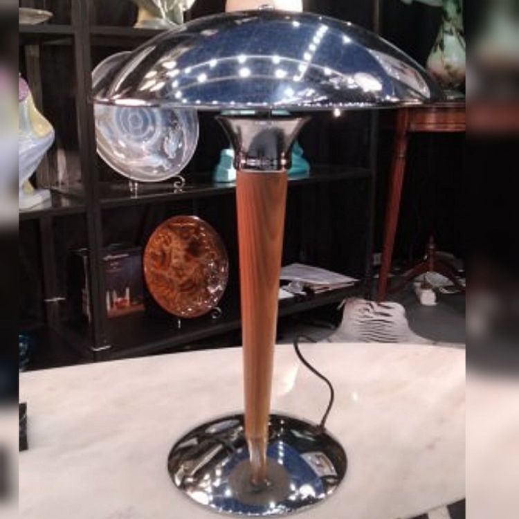 Лампа настольная Грибок с металлическим абажуром нога из тика Франция 