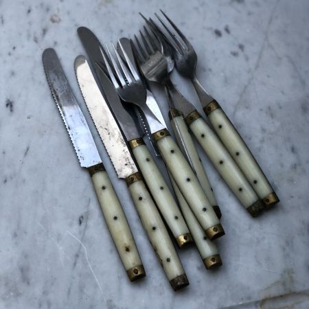 Набор ножей и вилок "латунь и беж" 8 предметов