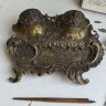 Чернильница старинная Франция бронза Луи 15 с двумя чашами 25 см 