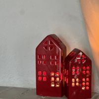 Подсвечник домик керамический 7х15 см красный