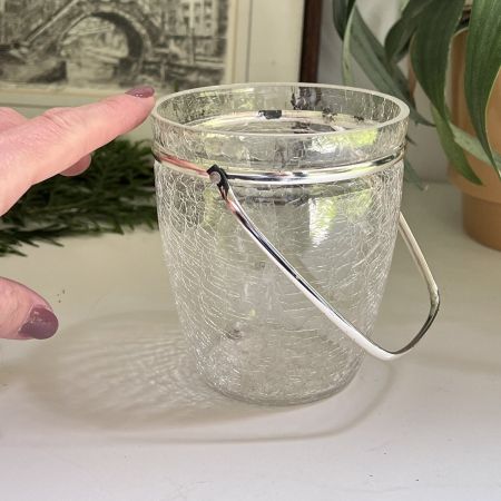 Ведро для льда 12 см кракелюрное стекло с металлической ручкой
