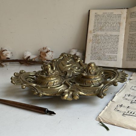 Чернильница старинная Ренессанс бронза Франция без чашечек 27 см