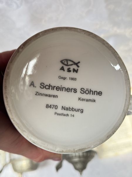 Кружка пивная A.Schreiners Sohne 700 мл фарфор олово серебрение Германия уценка          