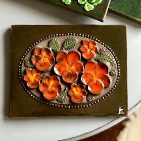 Изразец керамический панно Оранжевые цветы Швеция 