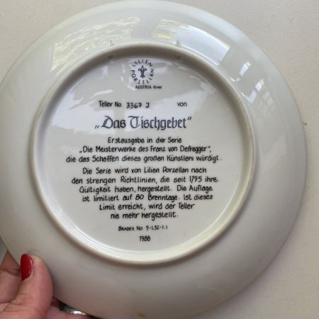 Тарелка номерная 19,5 см Австрия Lilien Porzellan 1987 Das Tischgebet
