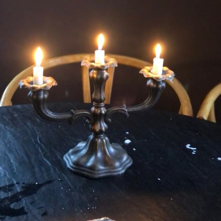 Подсвечник старинный на три свечи 24 см мельхиор 19 век