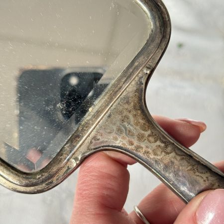 Зеркало с ручкой 26 см мельхиор серебрение
