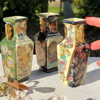 Ваза Satsuma фарфор роспись 50-е гг Шинуазри синяя 13 см