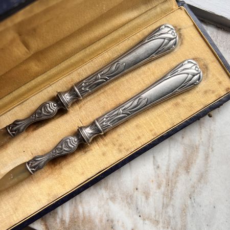 Ложка и вилка набор сервировочный  29 см серебро Франция