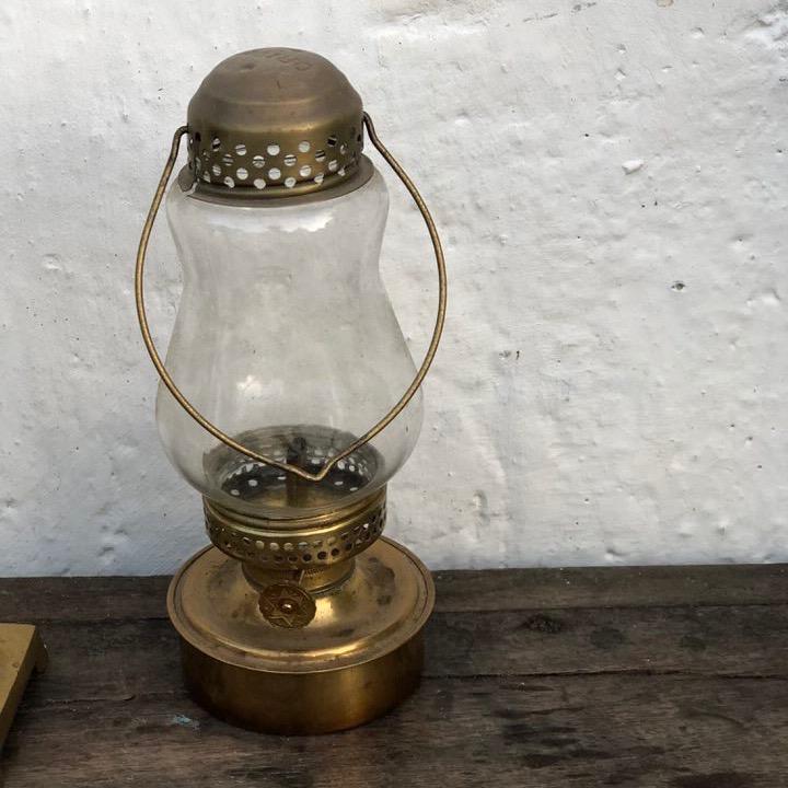 Лампа фонарь с стеклянным колпаком с подвесом 18 см латунь