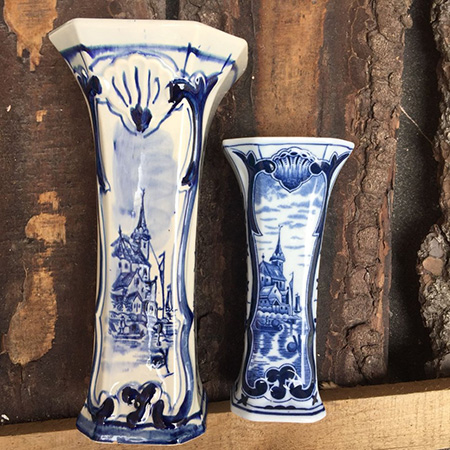 Большая сине-белая ваза Delft Старый город 80-е 
