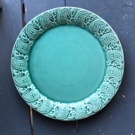 Тарелка 25 см зеленая кракелюр