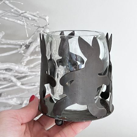 Подсвечник Зайцы 11 см стекло металл