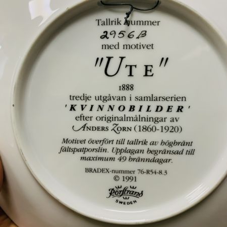 Тарелка Rorstrand Ute 1991 г. Anders Zorn 21 см