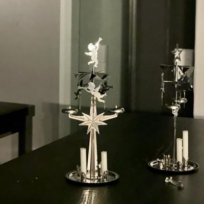 Подсвечник новогодний мобиль Ангелы 31 см серебрянные