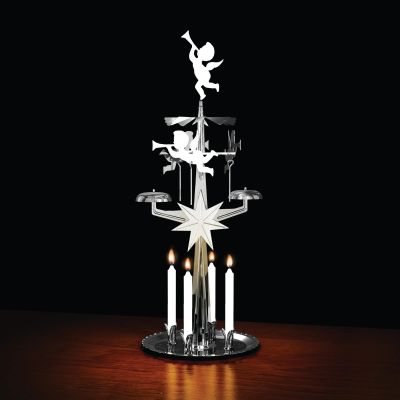 Подсвечник новогодний мобиль Ангелы 31 см серебрянные