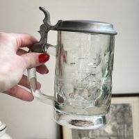 Кружка для пива 300 мл стекло с оловянной крышкой