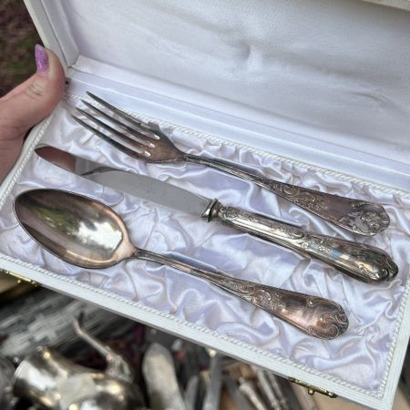 Ложка вилка нож серебрение набор 3 предмета Франция
