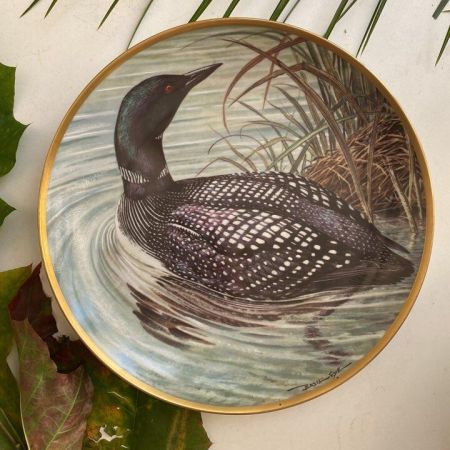 Тарелка 23 см Franklin Porcelain by Limoges Water Birds Great Northern Diver фарфор  
