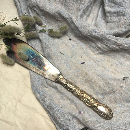 Нож лопатка 23 см с Виноградом на ручке мельхиор патина