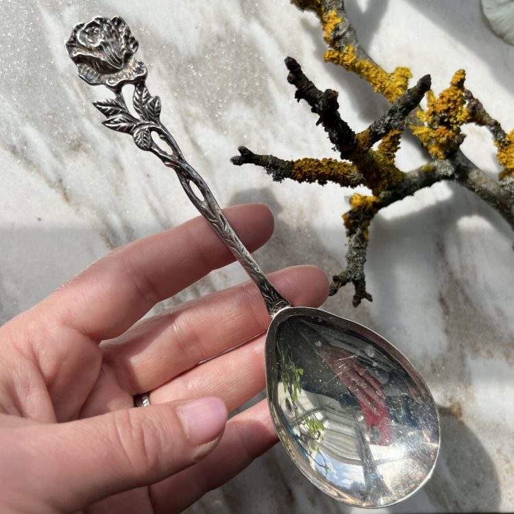 Ложка сервировочная Роза 17 см серебро
