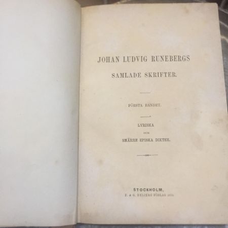 Книга "JOHAN LUDVIG RUNEBERGS" 1870 г.