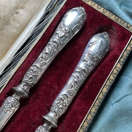 Ложка и вилка сервировочные кость серебро Франция
