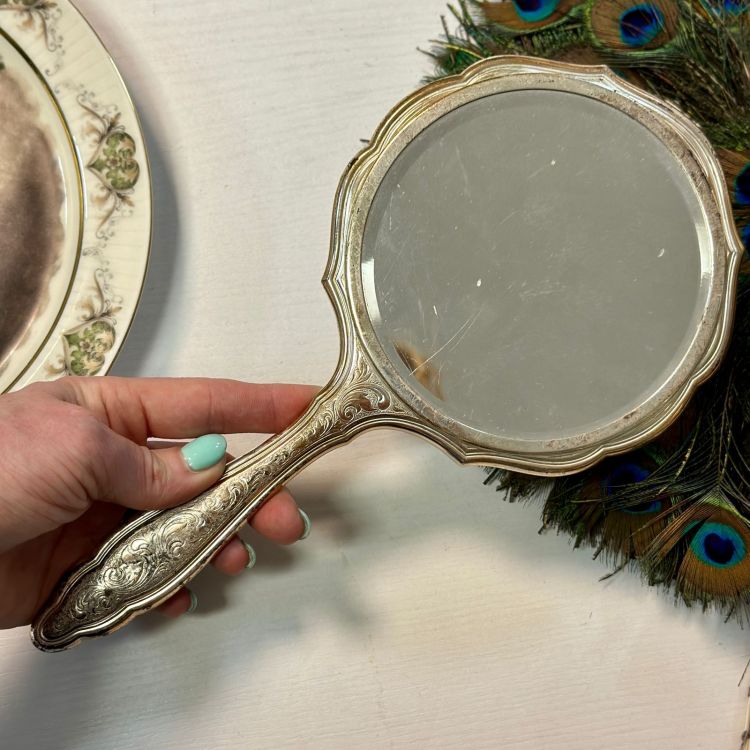 Зеркало ручное с фацетом 28 см серебро Франция