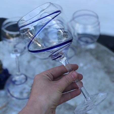 Бокал винный с синей полосой 600 мл стекло 