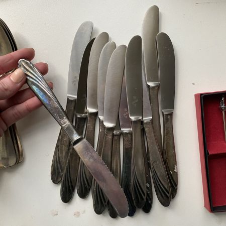 Нож столовый 21 см WMF Германия ручка мельхиор патина